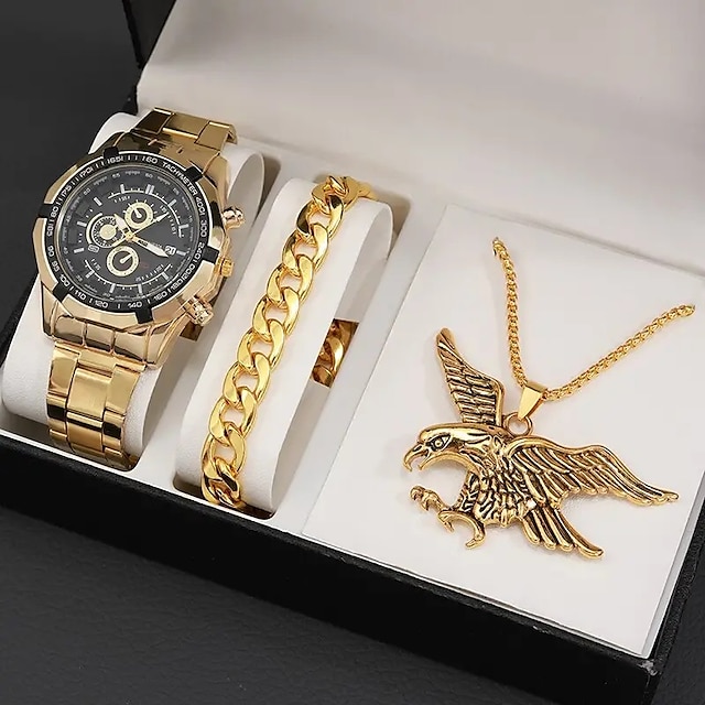  3 sztuki/zestaw modny męski biznesowy zegarek kwarcowy & zwyczajny naszyjnik & bransoletka