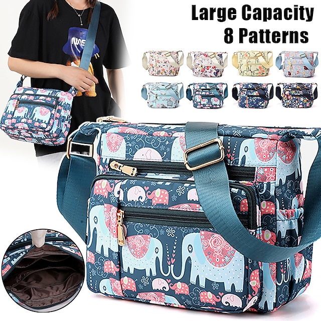  Women's Crossbody Bag Shoulder Bag Hobo Bag Nylon Outdoor Daily Holiday Zipper Large Capacity Waterproof Lightweight Geometric Character Flower Rose flower Colorful butterfly Colorful flowers