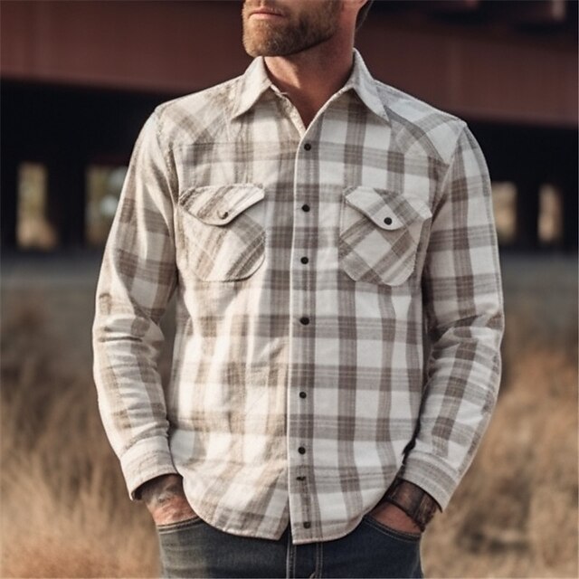 Men's Plaid Shirt Western Shirt Cowboy Shirt Long Sleeve Business Western Style Outdoor Street Casual Daily Fall & Winter Turndown Buttons Print Red Gray3