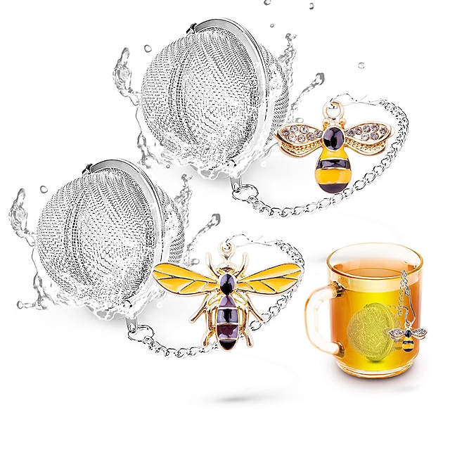  2 uds infusor de té té suelto más empinado bola de té de malla fina de acero inoxidable infusores de té de hojas sueltas lindo colgante difusor de té con miel de abeja & colador de té con dijes de