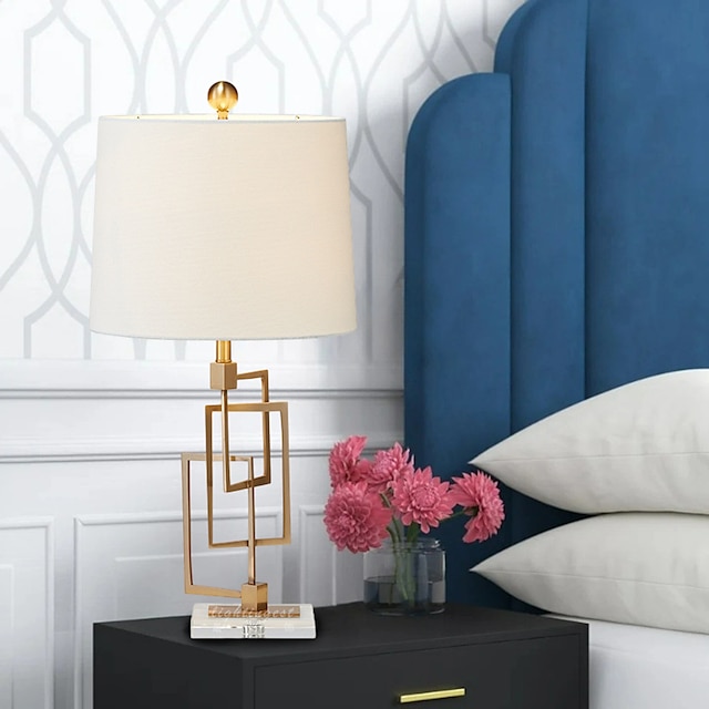  moderní stolní lampy se stoupačkami z bílého mramoru 74 cm vysoké, obdélníkové broušené zlaté stínidlo pro ložnici, obývací pokoj, noční stolek, domov, kancelář, dětský pokoj 110-240v