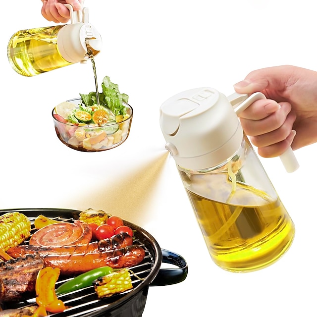  16oz oliedispenserfles voor keuken - 2 in 1 olijfoliedispenser en oliesproeier - 470ml olijfoliefles - oliesproeier voor koken, keuken, salade, barbecue