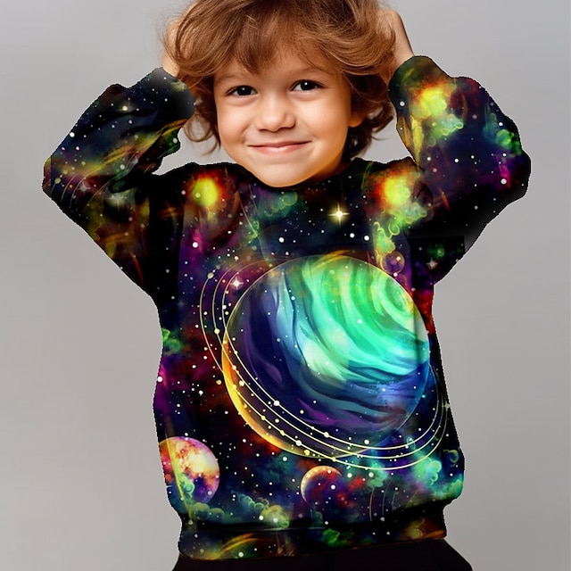  Jongens 3D Heelal Sweatshirt Pullover Lange mouw 3D-afdrukken Herfst Winter Modieus Streetwear Stoer Polyester Kinderen 3-12 jaar Buiten Casual Dagelijks Normale pasvorm