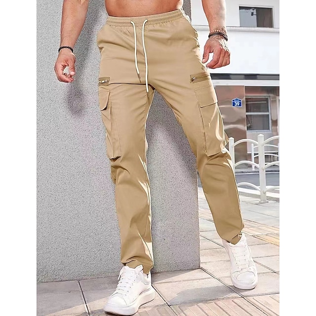  Voor heren Cargohosen Cargo-broek Zak Trekkoord Elastische taille Effen Comfort Ademend Buiten Dagelijks Uitgaan Modieus Casual Donker kaki Zwart