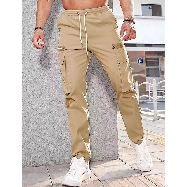  Homme Pantalon Cargo Pantalon cargo Poche Cordon Taille elastique Plein Confort Respirable Extérieur du quotidien Sortie Mode Décontractées Kaki foncé Noir