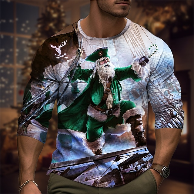  jul mäns jultomten 3d t-shirts grafisk jultomten modedesigner avslappnad 3d print t-shirt sport utomhus semester gå ut vinröd blå brun långärmad rund hals vår &  höstkläder
