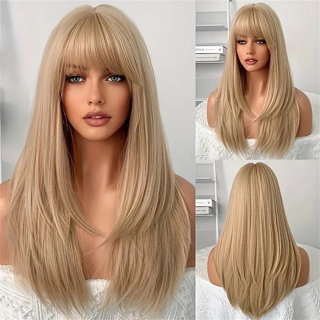  Long Straight Blonde Wig With Party Role-playing Lolita Synthetic Wig Women‘s High-definition Natural Fiber Heat-resistant Christmas Party Wigs