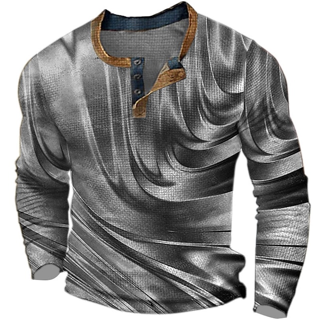  Graphic Abstract Fashion Designer Casual Men's 3D Print Henley Shirt Waffle T Shirt Sports Outdoor Holiday Festival T shirt Yellow Blue Green Long Sleeve Henley Shirt Spring &  Fall Clothing Apparel