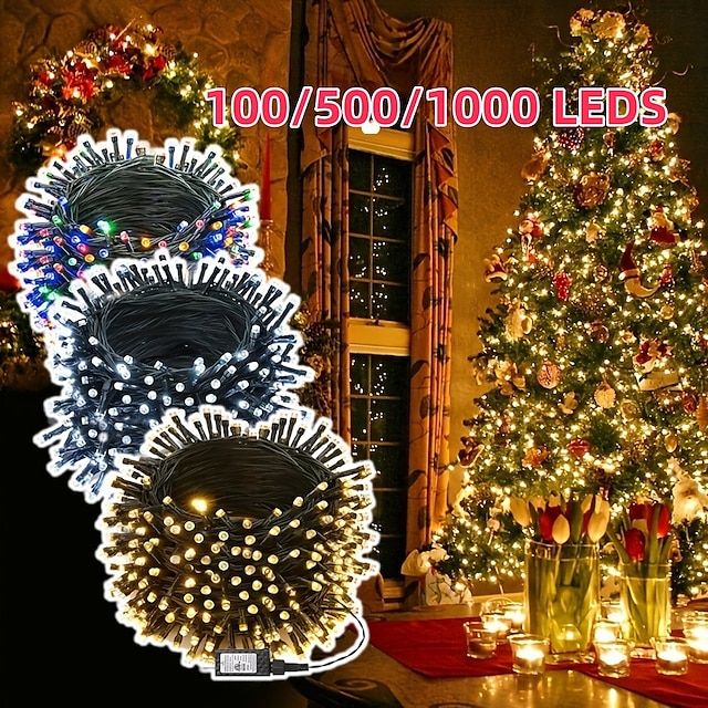 led karácsonyi fények beltéri kültéri csillogó tündérfüzér lámpák 8 mód vízálló csatlakozó karácsonyi esküvői party dekorációhoz