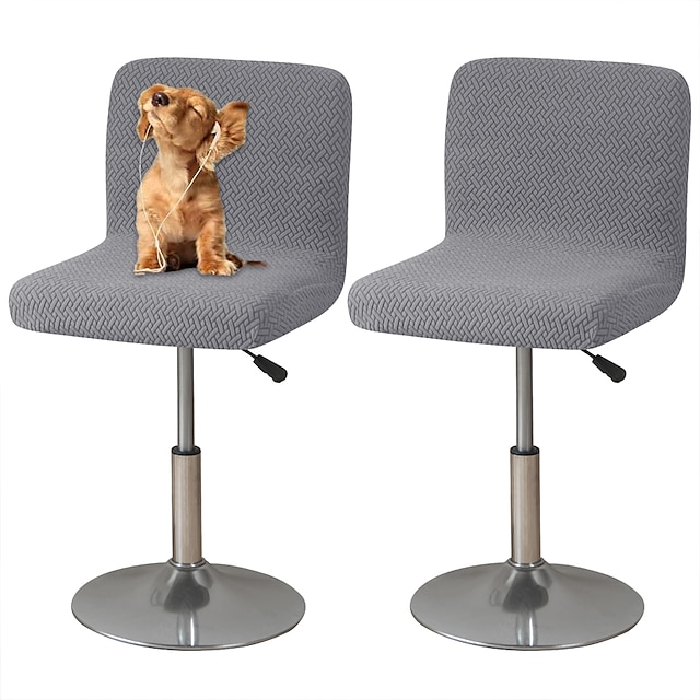  2 Pcs Stretch Bar Stool Cover Grey Pub Counter Stool Chair Slipcover Square Swivel Barstool Chair Cover for Dining Room Cafe Non Slip with Elastic Bottom