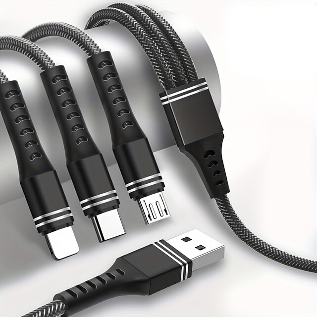  1 paquete Joyroom Cable de carga múltiple 66W 3,9 pies USB C a Lightning / micro / USB C 6 A Cable de Carga nailon trenzado 3 en 1 Para Samsung Xiaomi Huawei Accesorio para Teléfono Móvil