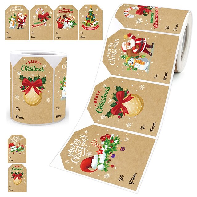  julklappsetiketter klistermärken, självhäftande presentetiketter klistermärken, dekorativa kraftfärgade klistermärken för julklappar, presentetiketter för julklappar, skrivbar etikett för julklappspresent
