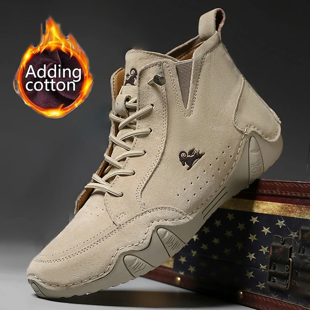 Men's Winter Warm Leather Boots, Fleece-Lined Lace-Up Ankle Boots, Durable and Stylish Casual Footwear, Perfect for Cold Weather 8