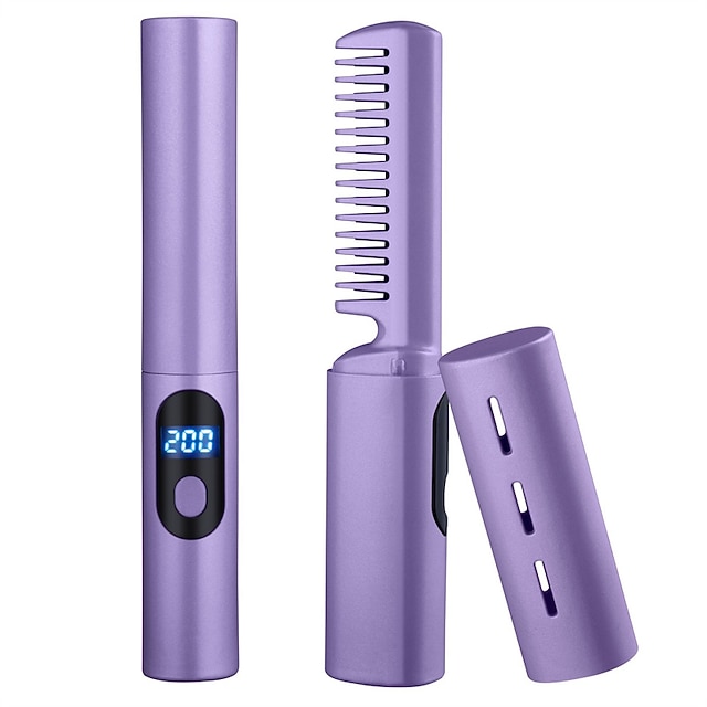  Piastra per capelli pigri 2in1 pettine caldo senza fili mini piastra per capelli ricaricabile USB bastone per capelli ricci spazzola per lisciare il riscaldamento rapido per viaggi domestici-1pz