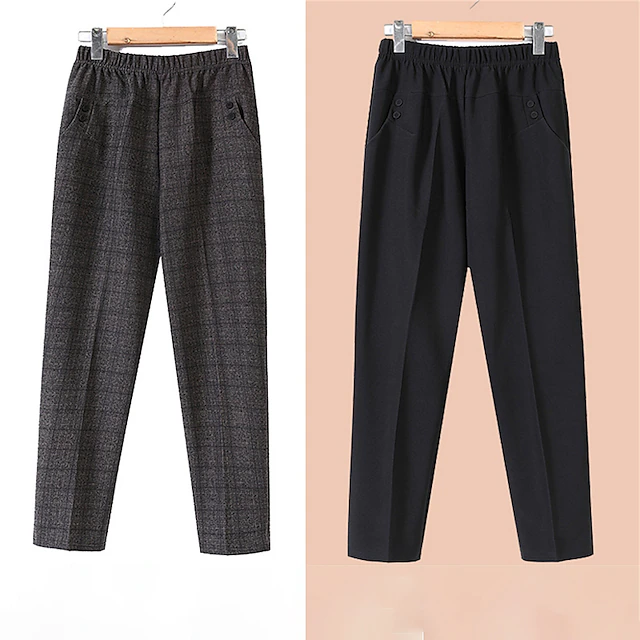 Women's Dress Pants Fleece Pants Pants Trousers Fashion Streetwear Work Full Length High Waist Plaid Striped Pocket Elastic Waist Print Comfortable Breathable Micro-elastic Office / Career Street 15