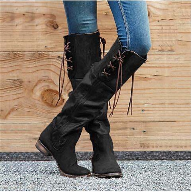 Women's Boots Plus Size Outdoor Daily Solid Color Knee High Boots ...