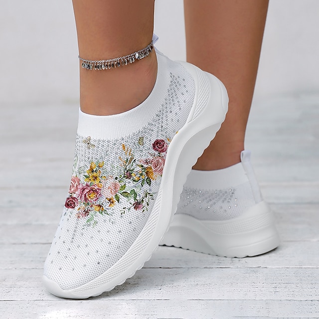 Red And White Hibiscus Hawaiian Print Women's Slip On Sneakers
