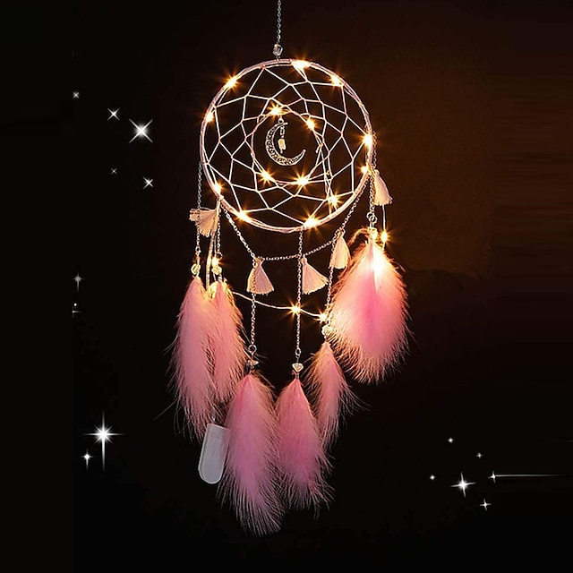  1pc atrapasueños regalo hecho a mano gancho de plumas patrón de luna campana de viento con un círculo adorno colgante de pared decoración arte estilo boho sin luz