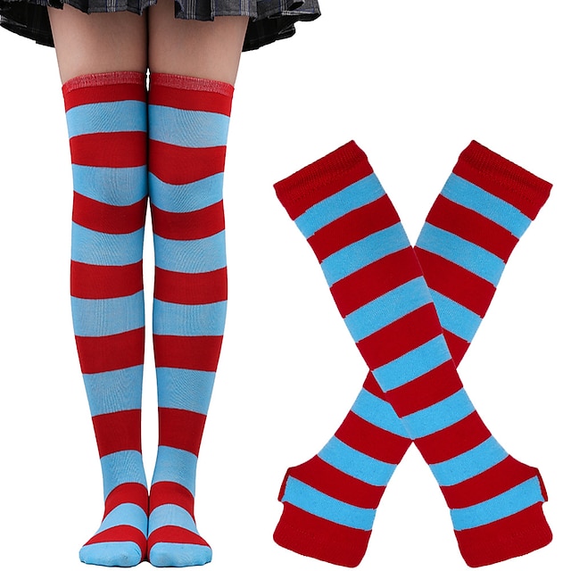  2PCS Over Knee Striped Socks and Long Arm Warm Gloves Set Christmas Socks Women's Y2K Retro Xmas Accessories