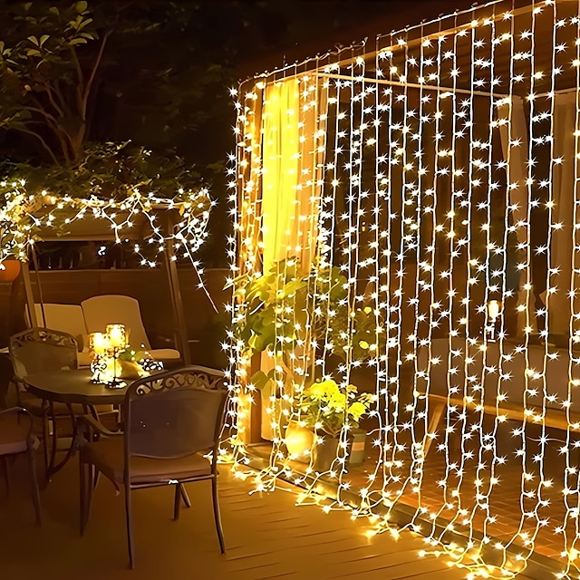  قطعة واحدة من مصابيح الستارة الشمسية المقاومة للماء سلسلة إضاءة خيالية، إضاءة داخلية للنافذة لحفلات الزفاف، والحفلات، وإضاءة عيد الميلاد المزخرفة