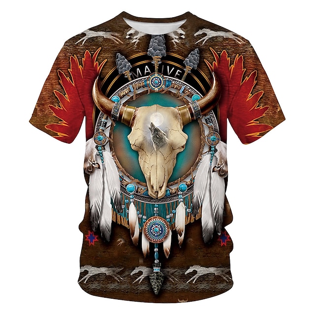  amerikansk indianer Amerikansk indianer T-skjorte Anime 3D Retro 3D Blandet Farge Til Herre Unisex Voksne Karneval 3D-utskrift
