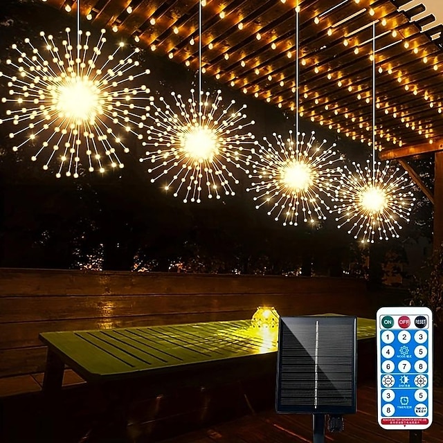  4 stuks 8 W LED-lampen op zonne-energie Op Zonne-Energie Kerst Bruiloft Decoratie 8 verlichtingsmodi Warm wit Koel wit Meerkleurig 24 V 120*4 LED-kralen