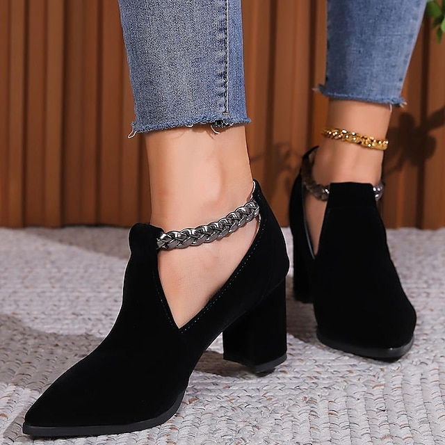  Women's Heels Pumps Plus Size Heel Boots Wedding Party Daily Buckle Block Heel Chunky Heel Pointed Toe Elegant Vintage Fashion Faux Suede Loafer Black Red Blue