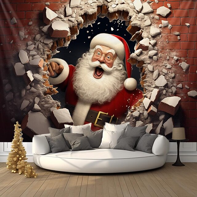 Christmas Decorations Santa Broken Wall Hanging Tapestry Wall Art Xmas Large Tapestry Mural Decor Photograph Backdrop Blanket Curtain Home Bedroom Living Room Decoration 23