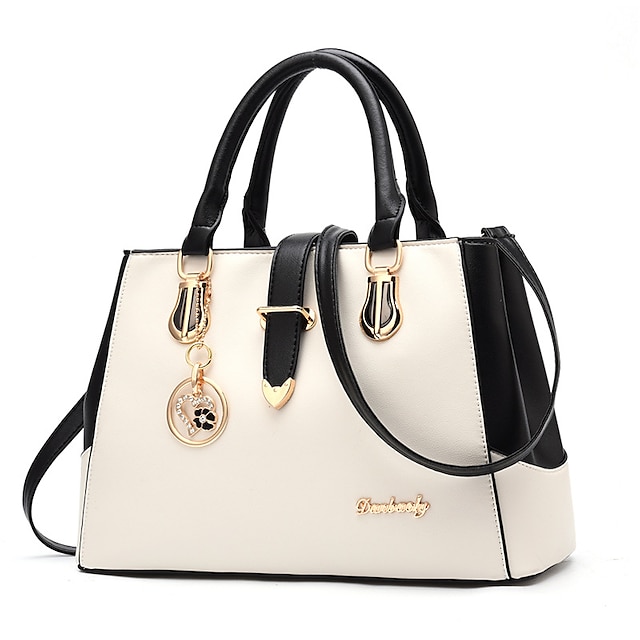  Women's Handbag Crossbody Bag Satchel Top Handle Bag PU Leather Daily Zipper Chain Solid Color Color Block Wine Black White