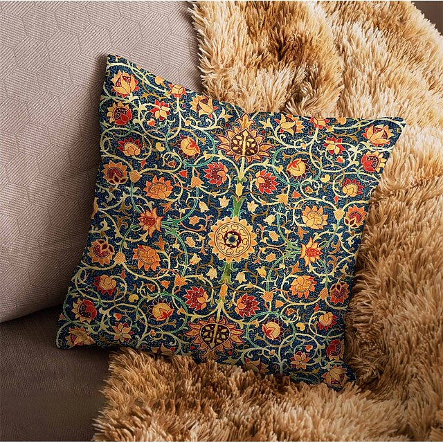  Doppelseitiger Vintage-Kissenbezug, 1 Stück, weich, inspiriert von William Morris, dekorativer quadratischer Kissenbezug für Schlafzimmer, Wohnzimmer, Sofa, Couch, Stuhl