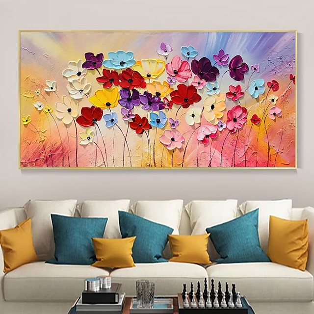  Handmade Oil Painting Acrylic Canvas Wall Art Decoration 3D Palette Knife Colorful Flowers for Home Decor Rolled Frameless Unstretched Painting