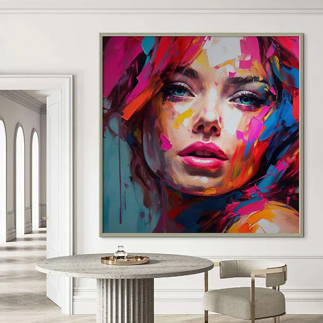 Best on Canvas Handmade Abstract Portrait Oil Painting The Hot Color Hand-Painted Knife David Palette Woman Face Oil Paintings 13