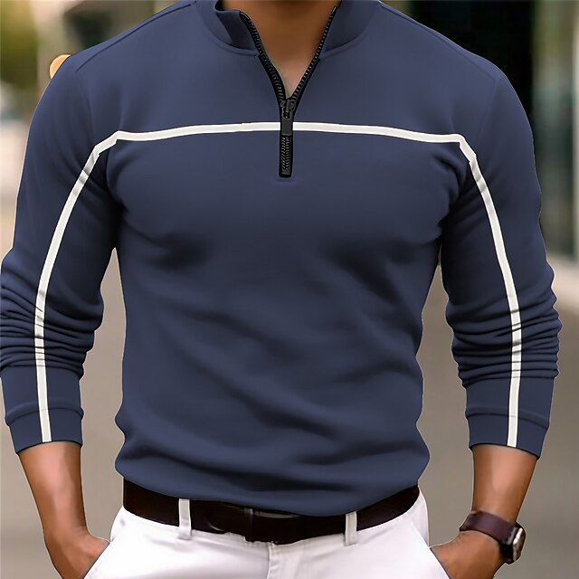 Men's Polo Shirt Quarter Zip Polo Daily Wear Vacation Quarter Zip Long Sleeve Vintage