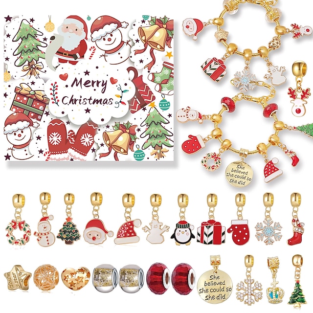  Weihnachts-Adventskalender, Countdown-Kalender, Geschenkbox-Set, Weihnachts-DIY-Perlen-Handschmuck, Advents-Christbaum-Armband-Geschenk, Weihnachtsgeschenk