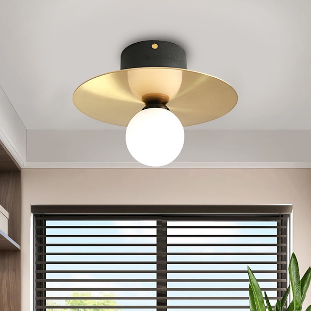  Lámpara de techo de cobre, lámpara de techo de montaje semiempotrado para dormitorio, sala de estar, pasillo, cocina, lámpara de tambor moderna cerca del techo 110-240v