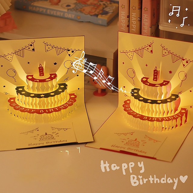  musik belysning ins födelsedagspresent kreativitet söt liten björn gratulationskort tredimensionellt gratulationskort 3d tårta välsignelsekort brev
