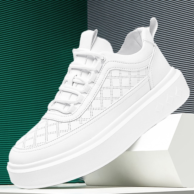  Men's Sneakers Plus Size Height Increasing Shoes Dad Shoes Running Walking Sporty Casual Outdoor Daily Mesh PU Breathable Height Increasing Lace-up White brown White Spring Fall