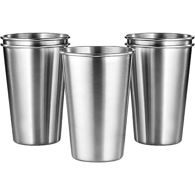  5pcs/Pack 16oz Stainless Steel Pint Cups Shatterproof Cup Tumblers Unbreakable Metal Drinking Glasses For Bar, Home, Restaurant