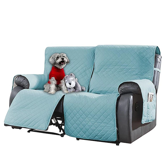 Loveseat Reclining Couch Covers Non-Slip Pet Cover for 2 Seat Reclining with Elastic Straps, Split Reclining Loveseat Cover Recliner Furniture Protector 18