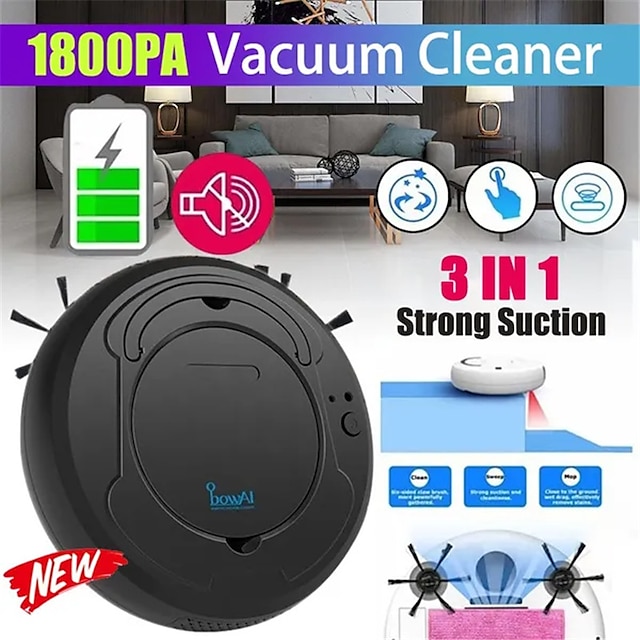  3-in-1 Auto Sweeping Robot 1800PA Strong Suction Smart Floor CleanerRechargeable Smart Sweeping Robot Dry Wet Sweeping Vacuum Cleaner Strong Suction Robot Cleaner for Home