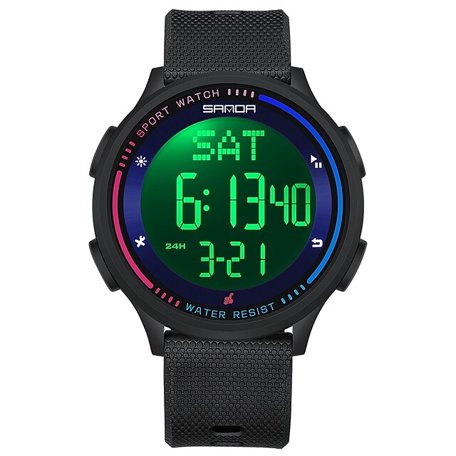  SANDA Mujer Hombre niños Reloj Digital Esfera Grande Al Aire Libre Deportes Moda Luminoso Despertador LCD Calendario Silicona Reloj
