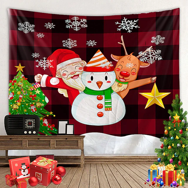 Merry Christmas Hanging Tapestry Xmas Wall Art Large Tapestry Mural ...