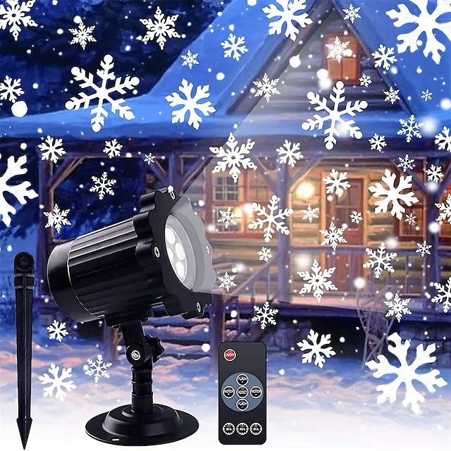  Proyector de luces navideñas para exteriores, proyector de nieve navideño con control remoto inalámbrico para iluminación decorativa de copos de nieve en paisajes en Navidad, fiesta de cumpleaños de