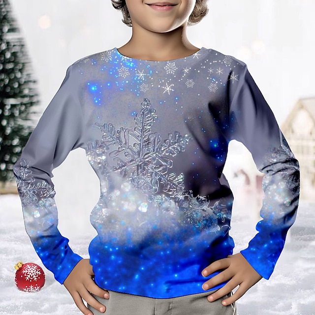  Jongens 3D Sneeuwvlok  T-shirt Overhemd Lange mouw 3D-afdrukken Herfst Winter Sport Modieus Streetwear Polyester Kinderen 3-12 jaar Strakke ronde hals Buiten Casual Dagelijks Normale pasvorm