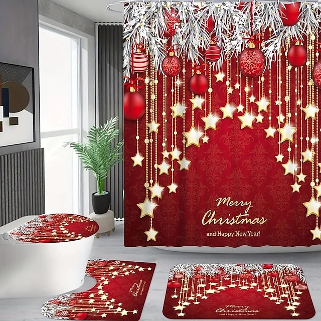 Christmas Bathroom Shower Curtain Xmas Decoration Curtain With 12   Nwanek1698398605641 