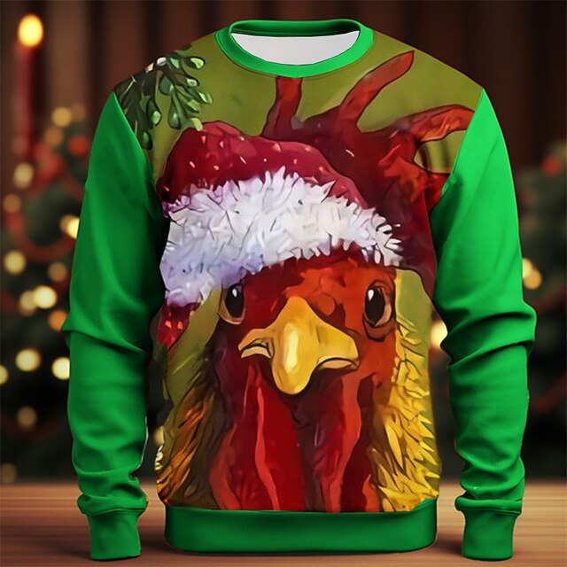 Caxndycing Jersey De Navidad Para Hombre Papá Noel 3D Sudadera Con Capucha Divertida Cómoda De Manga Larga Sudadera Con Capucha Con Estampado 3D, Rojo, XXL