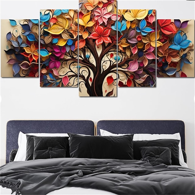  5 paneles arte de la pared lienzo botánico árbol de la vida impresiones carteles pintura decoración del hogar colgante de pared regalo lienzo enrollado sin marco sin marco sin estirar