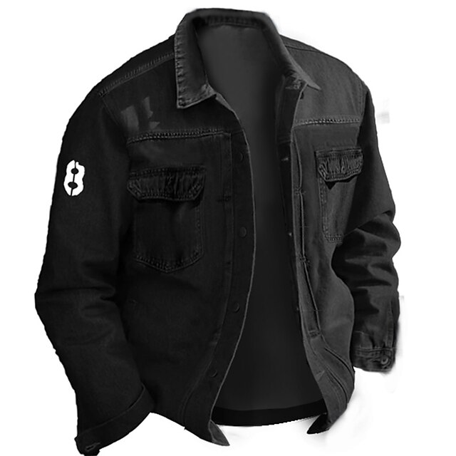 Number Casual Men's Coat Denim Jacket Sports & Outdoor Going out