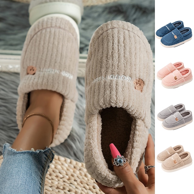  Women's Slippers Fuzzy Slippers Fluffy Slippers Plus Size House Slippers Home Daily Dog Flat Heel Casual Comfort Minimalism Elastic Fabric Loafer Pink Blue Light Grey