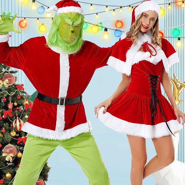 Weihnachtsmann FrauClaus Grinch Santa Anzüge Cosplay Kostüme Passende